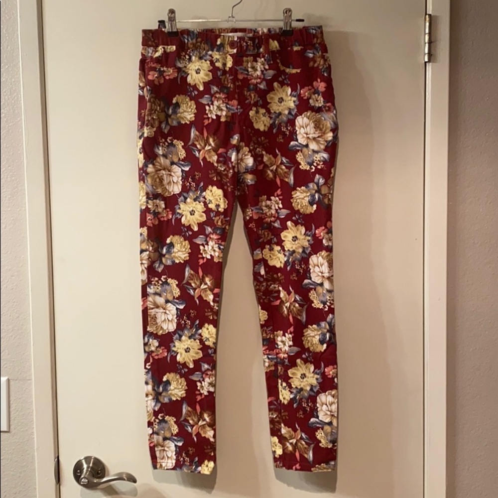 Sunny Girl Red Leggings Jeggings Yellow Flowers